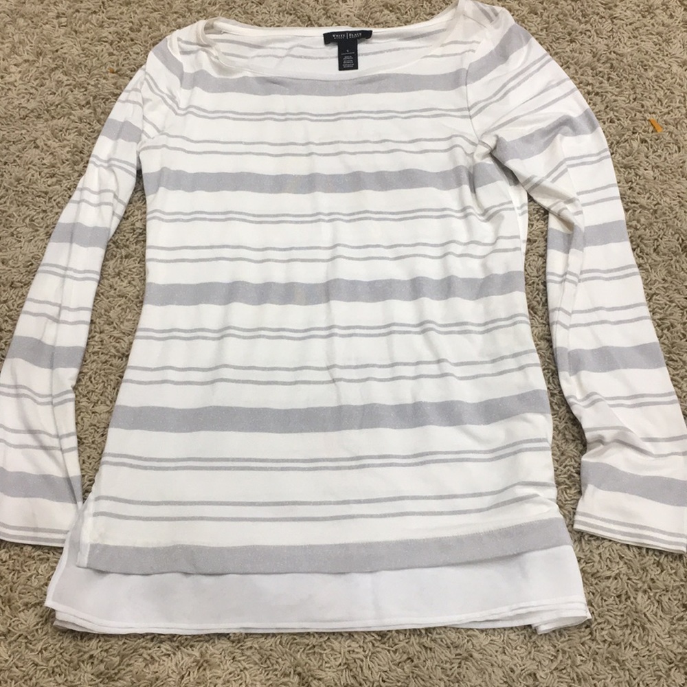 White House Black Market White & Silver Flowy Top